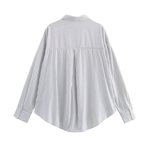 Gestreepte Blouse Met Lange Mouwen Voor Dames Overhemd Met Revers Knoopsluiting Losse Pasvorm Satijn Frisse Stijl Top
