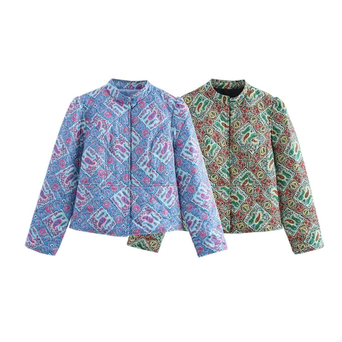 Giacca Trapuntata Vintage Con Stampa Paisley Da Donna Collo Alto Maniche Lunghe Cappotto Imbottito Stile Boho