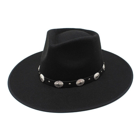 Cappello Fedora A Tesa Larga Stile Cowboy Western In Feltro Con Cintura In Pelle E Borchie In Metallo Per Uomo E Donna