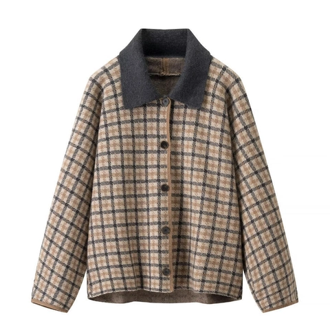 Giacca E Minigonna A Quadri Vintage Da Donna Misto Lana Manica Lunga Risvolto Streetwear Retro Casual Outfits