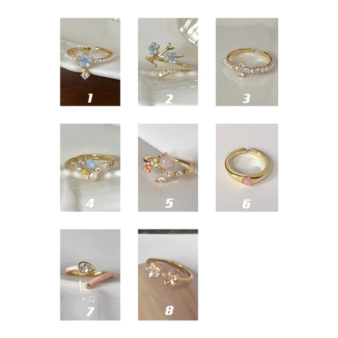 Fashion Copper Open Rings For Women Adjustable Zircon Artificial Pearl Flower Butterfly Heart Design Vintage Sweet Finger Jewelry