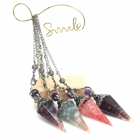 Orgone Pendulum Necklace Natural Gemstone Hexagonal Cone Energy Healing Crystal Pendant For Divination Meditation
