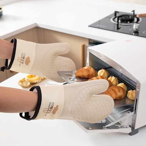 Guantes De Horno De Silicona Y Tela Resistentes Al Calor Espesados Cocina Guantes De Cocina Antideslizantes Para Hornear Microondas Impermeables