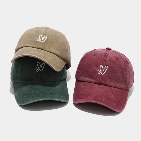 Casquette De Baseball En Coton Lavé Vintage Broderie Coeur Rétro Ajustable Chapeau De Soleil Pour Hommes Femmes