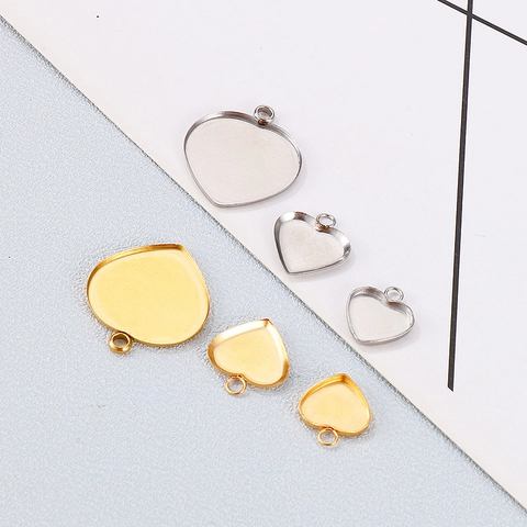 Bandejas De Bisel De Colgante En Forma De Corazón Bases De Dijes De Acero Inoxidable Con Lazos Para Hacer Joyas DIY