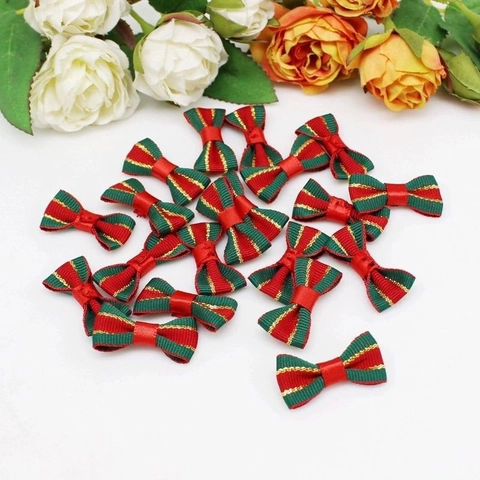 Weihnachtsband Schleifen Goldrand Rot Grün Gestreift Kariert Polyester Handgemacht DIY Handwerk Haarschmuck Festliche Deko