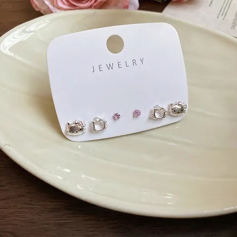 Orecchini A Lobo Con Zircone Rosa E Perno In Argento Sterling 925 Simpatico Gatto Design Cavo Gioielli Moda Donne
