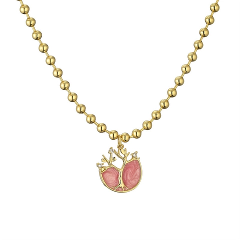 Collar Con Colgante Árbol De La Vida De Cobre Chapado En Oro Con Esmalte Rosa Y Pedrería Regalo Joyería Elegante