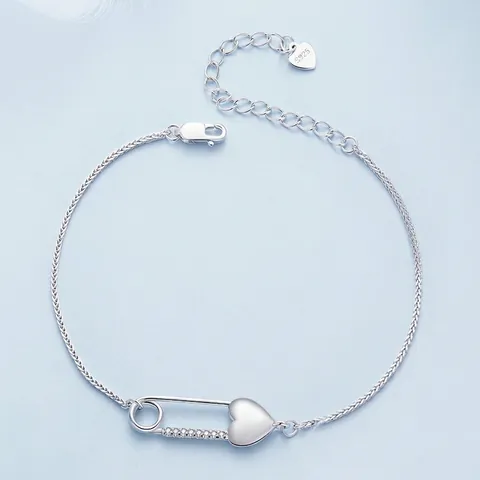 Bracelet Épingle de Sûreté en Argent Sterling 925 pour Femmes Bracelet Ajustable Minimaliste en Chaîne Pave de Strass Bijoux