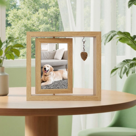 Marco De Fotos Giratorio De Madera Doble Cara Pantalla De Escritorio Con Colgante De Corazón Memorial De Mascotas