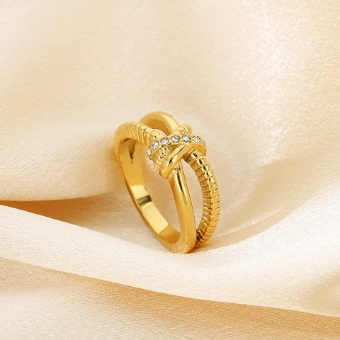 Cross Knot Ring 316L Edelstahl Strass Geometrisch Mode Schmuck Für Damen Und Herren