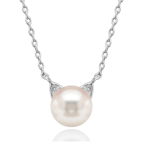 Cute Cat And Rabbit Ear Artificial Pearl Pendant Necklace Stud Earrings Women Jewelry Copper Inlaid Zircon Sweet Style