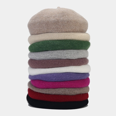 Boina De Estilo Francés Para Mujer Invierno Cálido De Punto Pelo De Conejo Color Sólido Vintage Artista Gorra