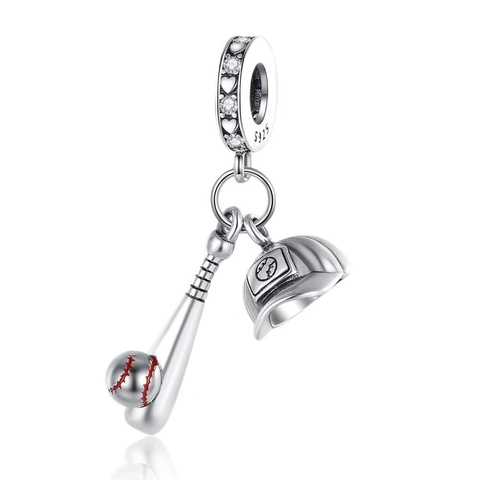 Sports Theme Charms Pendants 925 Sterling Silver Enamel Zircon Basketball Football Baseball For DIY Jewelry Making
