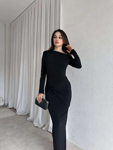 Vestido Largo Ajustado Sexy De Un Hombro Para Mujer Cintura Fruncida Con Nudo Manga Larga Color Sólido Elegante Fiesta
