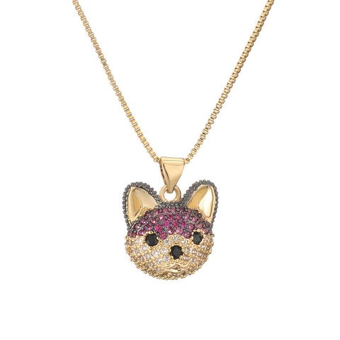 Trendige Kupfer Mikro-Inlay Zirkonia Süße Welpe Hund Kopf Anhänger Halskette Box-Kette Tierform Schmuck Geschenk Für Unisex