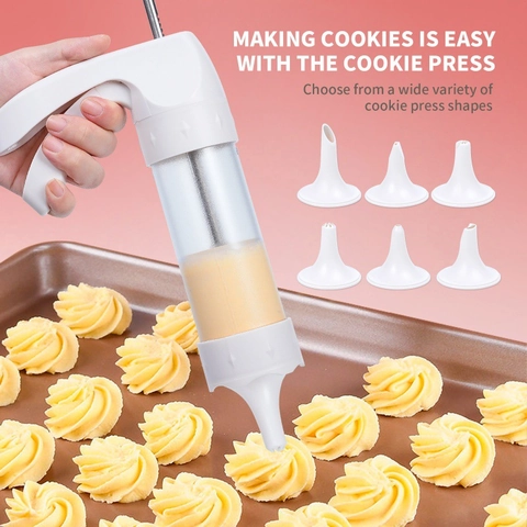Manual Cookie Press Biscuit Maker With Replaceable Decorating Tips And Flower Discs Plastic DIY Baking Tools For Kitchen