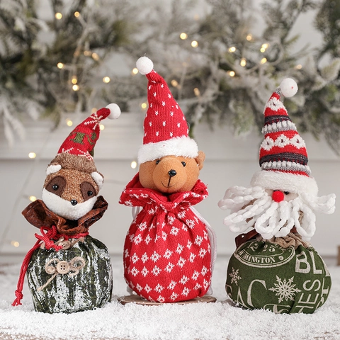 Bolsa De Regalo Navidad Punto Felpa Papá Noel Muñeco De Nieve Reno Cordón Embalaje Caramelos Decoración Fiesta Vacaciones