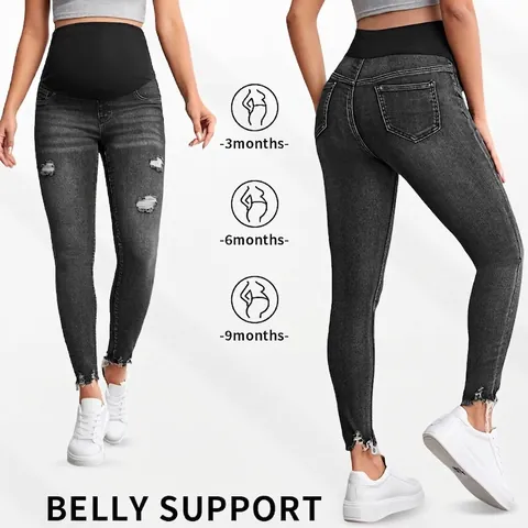 Jeans Premaman A Vita Alta Con Supporto Per La Pancia Pantaloni In Denim Slim Fit Strappati Elasticizzati Con Orlo A Vivo