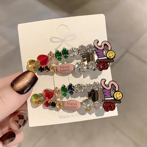 Kleurrijke Rijnsteen Haarclip Legering Eendenbek Clip Met Smile Belettering En Hars Accessoires Handgemaakt Voor Dames Zoet