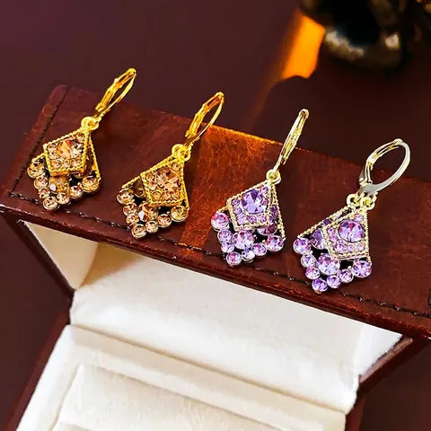 Legering Rijnsteen Lever Back Hangende Oorbellen Met Zilveren Oorknopje Geometrische Ruit Bladvorm Elegant Voor Dames