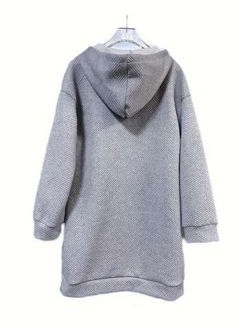 Women Hooded Sweatshirt Dress Long Sleeve Knitted Geometric Texture Midi Dress With Kangaroo Pocket Polyester Spandex