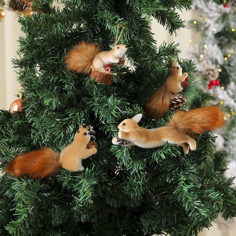 Ornamenti Appesi Per Albero Di Natale Scoiattolo Simulato Pelliccia Sintetica Floccata Con Pigna Naturale Decorazione Festiva