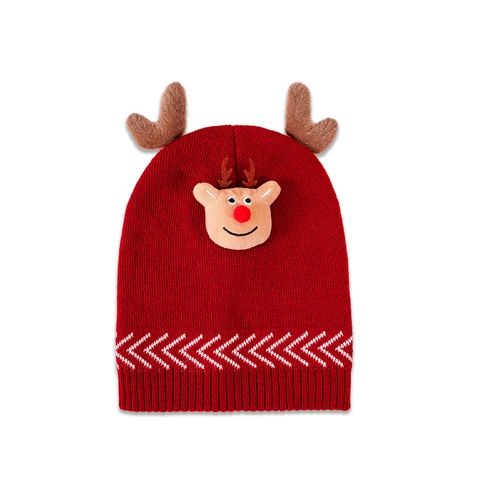 Berretto In Maglia Renna Di Natale Con Corna Di Peluche Cappello Invernale Caldo In Acrilico Rosso Per Donne Uomini