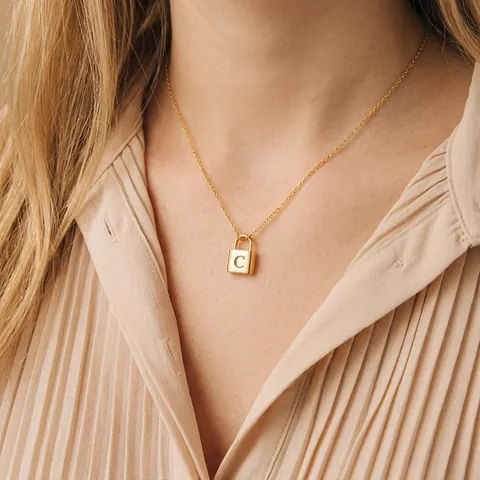 Collar con Colgante de Candado con Letra Inicial de Acero Inoxidable Joyería con Nombre del Alfabeto Chapada en Oro