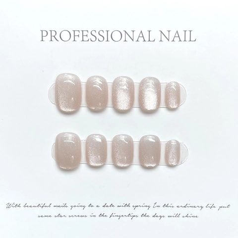 Press On Nägel Rosa Katzenauge Schimmer Kurz Rund Handgefertigt Professionell Elegant Täglich Für Frauen