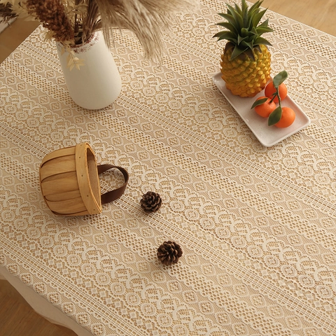 Tovaglia In Pizzo Beige Boema Uncinetto Rettangolare Copritavolo Con Nappine Vintage Antipolvere Decorazione Cucina Sala Da Pranzo