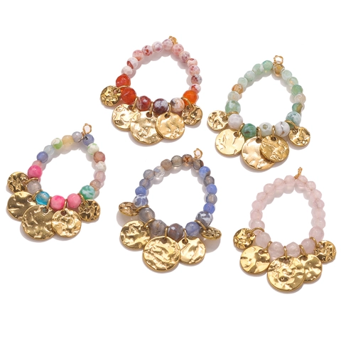 Edelstahl Bunte Perlen Hammerschlag Scheiben Anhänger Böhmische Handgefertigte Charms Für DIY Ohrringe Schmuckherstellung
