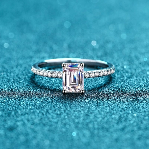 925 Sterlingsilber Smaragdschliff Radiant Moissanit Zirkonia Ring Damen Minimalist Vier Krallen Solitär Verlobung Schmuck Geschenk
