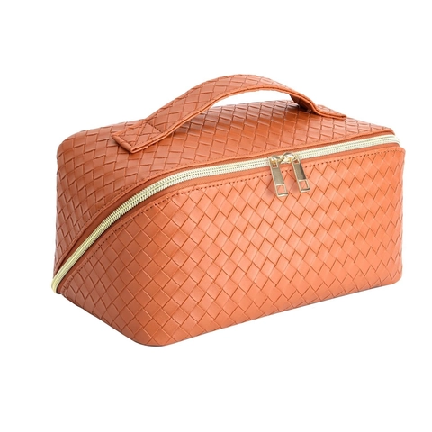 Geflochtene Make-up Tasche Große Kapazität Wasserdicht Kunstleder Reise Kulturbeutel Organizer Tragbarer Griff