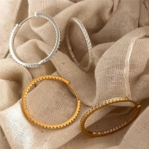 925 Sterling Silver Geometric Hoop Earrings For Women Minimalist Fashion Pave Rhinestone Round Circle Earrings Gold Silver Jewelry