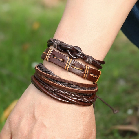 Vintage Geflochtenes Armband Rindsleder PU Wachsschnur Legierung Hanfseil Verstellbares Punk Armreif Männer Frauen Retro Schmuck