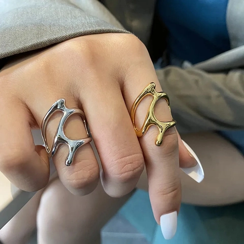 Irregular Liquid Metal Ring Alloy Lava Style Hollow Out Niche Minimalist Avant-Garde Jewelry For Women