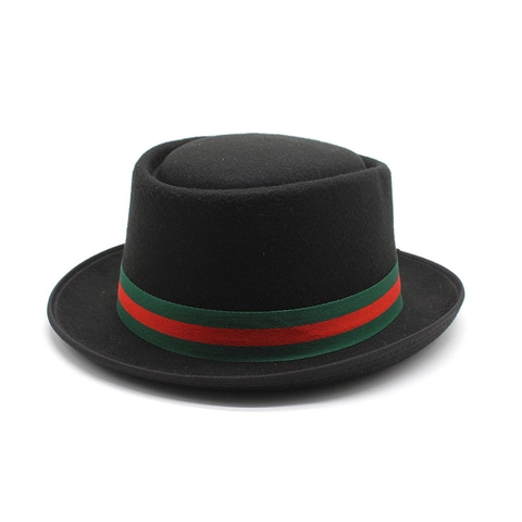 Sombrero Pork Pie De Fieltro De Lana Vintage Con Cinta Rayada Estilo Británico Retro Unisex Fedora