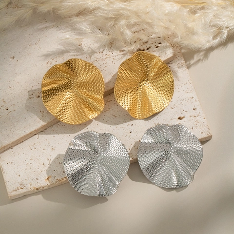 Stainless Steel Ruffle Wave Stud Earrings For Women Gold Silver Plated Irregular Geometric Hammered Textured Earrings Hypoallergenic Jewelry