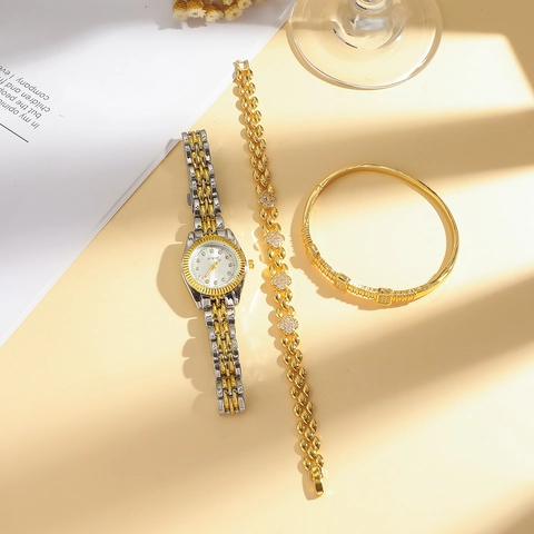 Orologio Al Quarzo Da Donna E Bracciali Cinturino In Acciaio Inossidabile Quadrante Tondo Con Strass Accessori Moda Eleganti