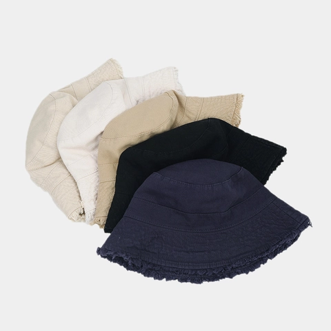 Chapeau Bob À Bords Effilochés Coton Toile Protection Solaire Extérieur Vintage Style Japonais Femmes Versatile