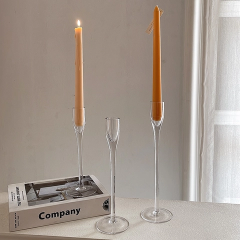 Modern Minimalist Glass Candle Holders High Foot Transparent Elegant Home Decor Wedding Birthday Centerpiece Accessories