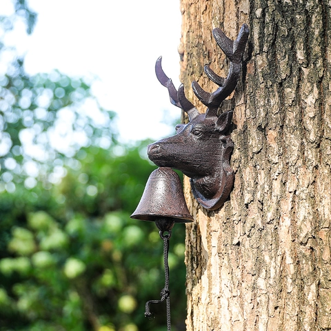Vintage Cast Iron Deer Head Doorbell Wall Mounted Rustic Metal Decorative Bell For Garden Patio Home Decor Entryway