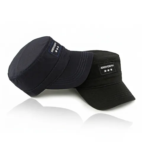 Unisex Cotton Cadet Cap Military Style Flat Top Hat Sunshade Outdoor Breathable Embroidered Patch Stars