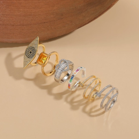 Kupfer Zirkonia Herz Böser Blick Geometrischer Offener Verstellbarer Ring Ins Stil Minimalistisch Personalisierte Mode Schmuck Fingerring Geschenk