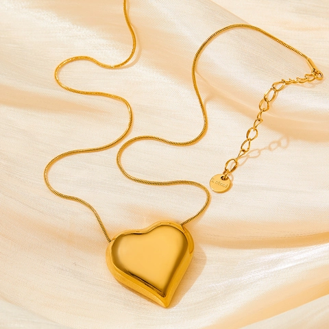 Herz Anhänger Halskette Edelstahl Schlangenkette Spiegel Poliert Minimalistischer Mode Schmuck Für Frauen Elegant