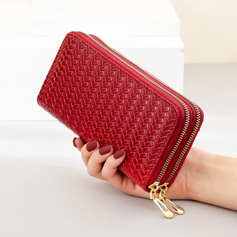 Lange Portemonnee Voor Dames PU Leer Geweven Textuur Multi Rits Grote Capaciteit Telefoontasje Clutch Elegant Mode