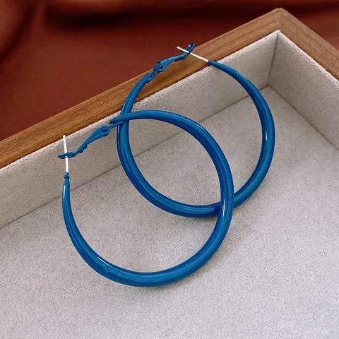 Minimalistische Blaue Creolen Retro Geometrische Legierung Kreis Mit Silber Ohrstecker Mode Schmuck Für Frauen