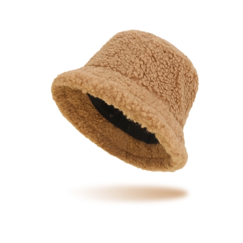 Winter Warm Bucket Hat Lambswool Sherpa Fleece Thickened Plush Wide Brim Fisherman Hat For Women Men