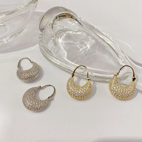 Boucles D'Oreilles Créoles En Forme De U Micro Pavé Zircone Cuivre Plaqué Or Style Français Élégant Bijoux Femmes